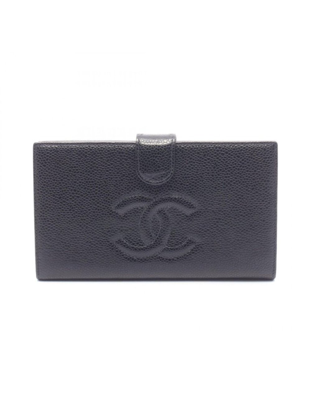 Chanel Bifold Wallet CC Logo Black Caviar Leather Kiss Lock